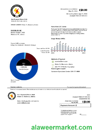 Liberia Electricity Corporation business utility bill template in Word and PDF formats